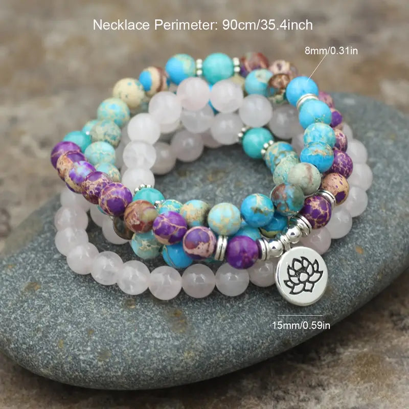 Bohemian Style Rose Quartz & Turquoise Mala Necklace