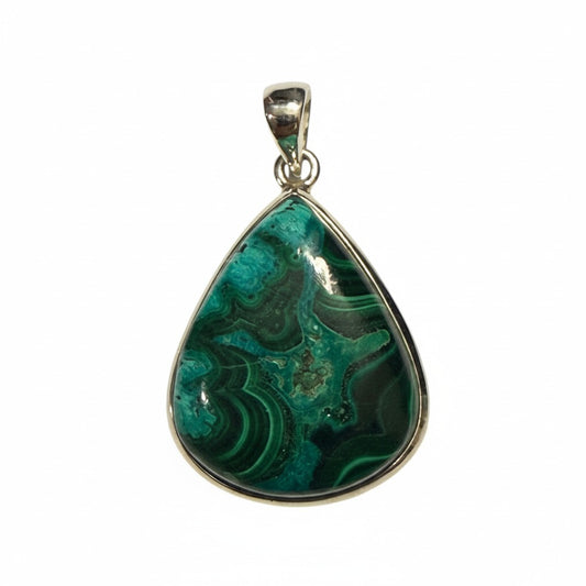 Chrysocolla Malachite Teardrop Pendant in Silver