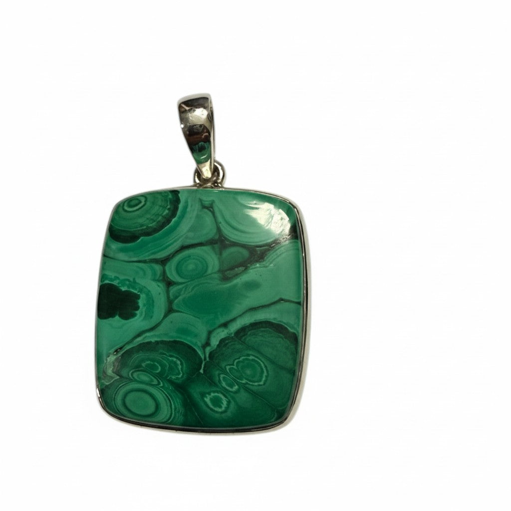 Malachite Square Pendant in Silver