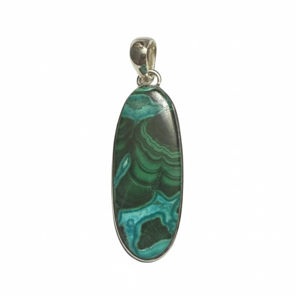 Chrysocolla Oval Pendant in Silver