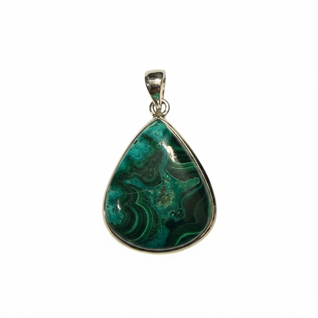 Chrysocolla Malachite Teardrop Pendant in Silver