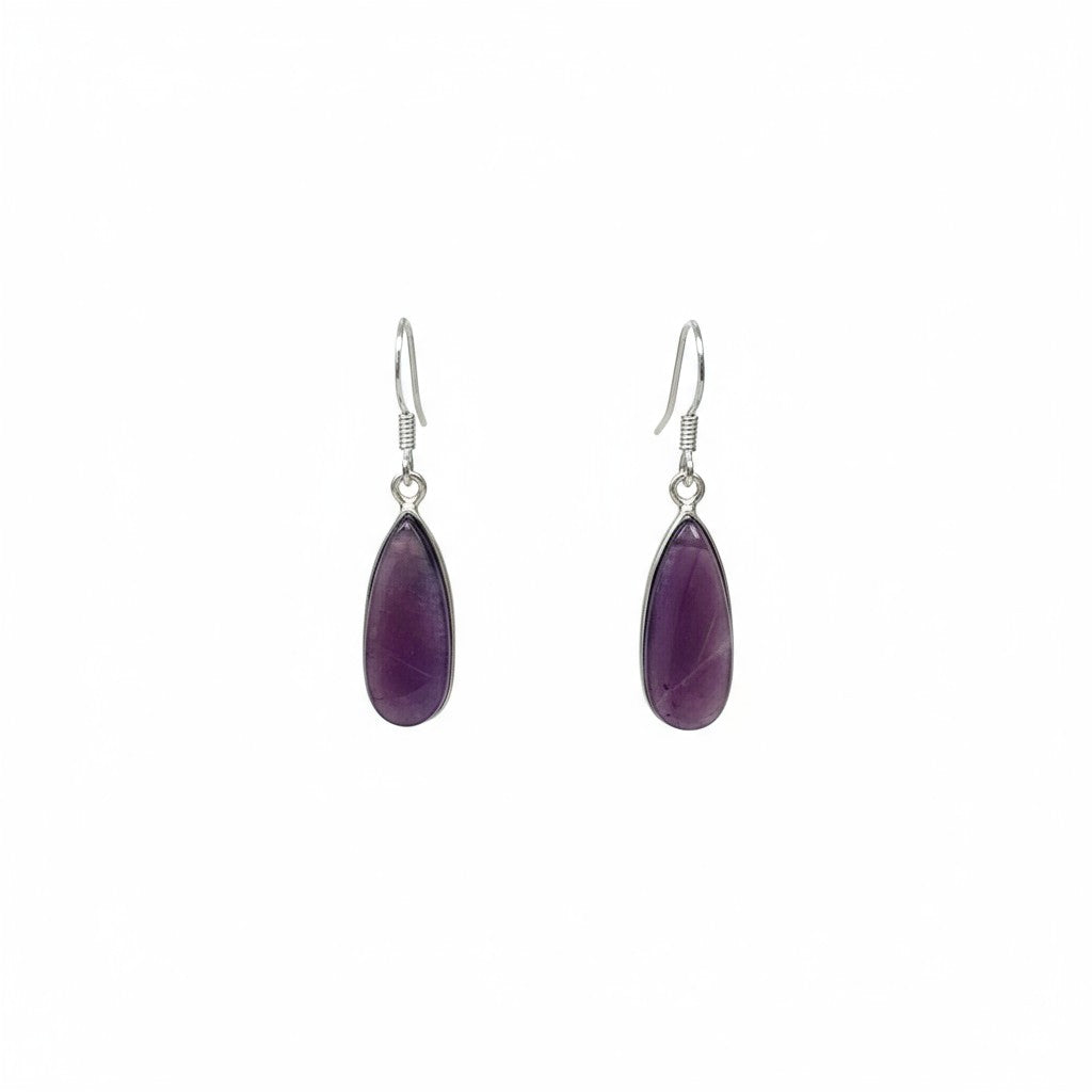 Amethyst Long Drop Earrings in Silver
