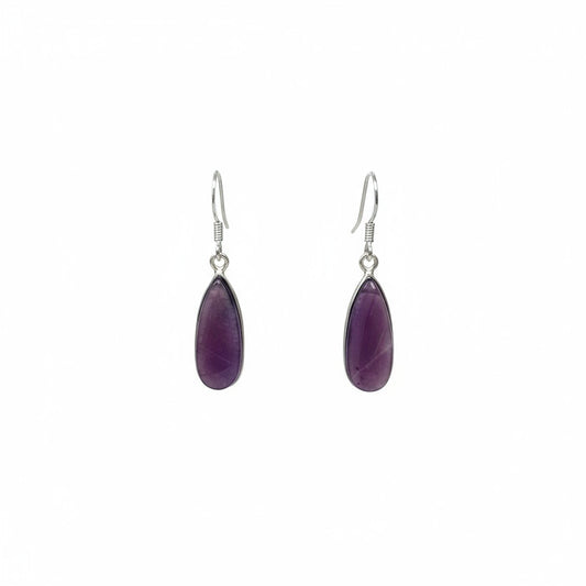 Amethyst Long Drop Earrings in Silver