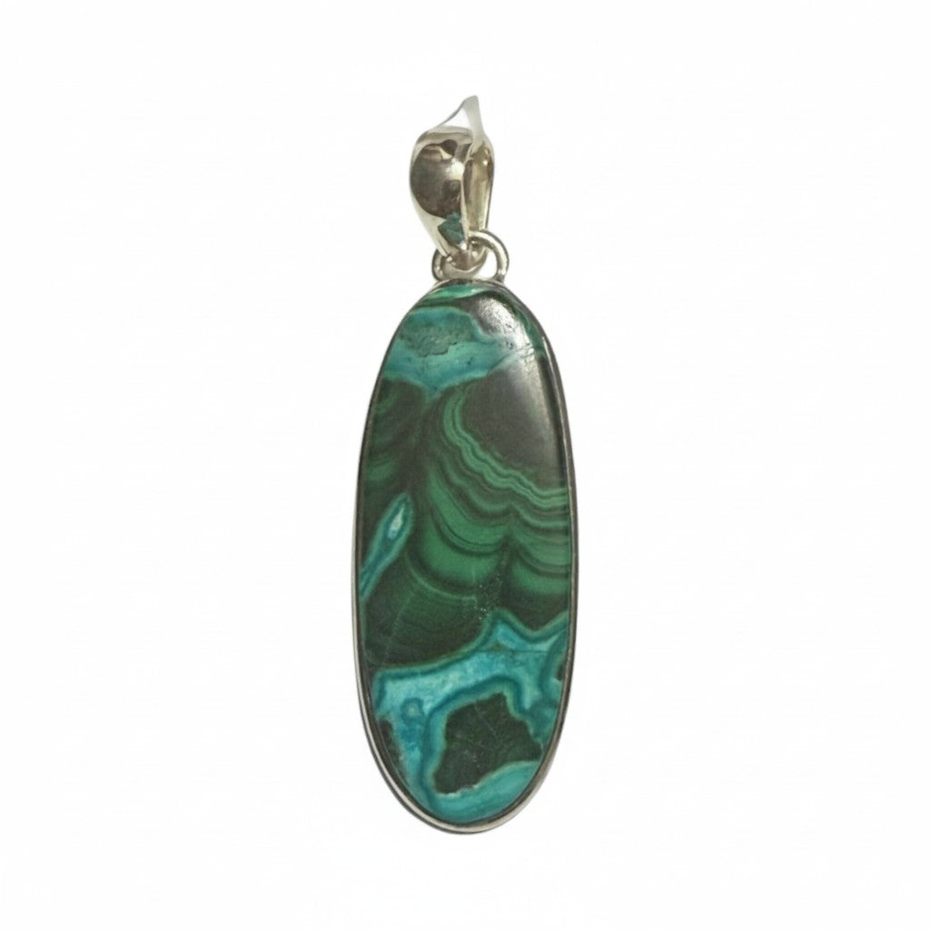 Chrysocolla Oval Pendant in Silver