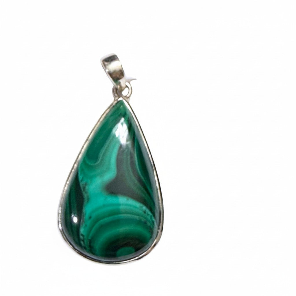 Malachite Teardrop Pendant in Silver