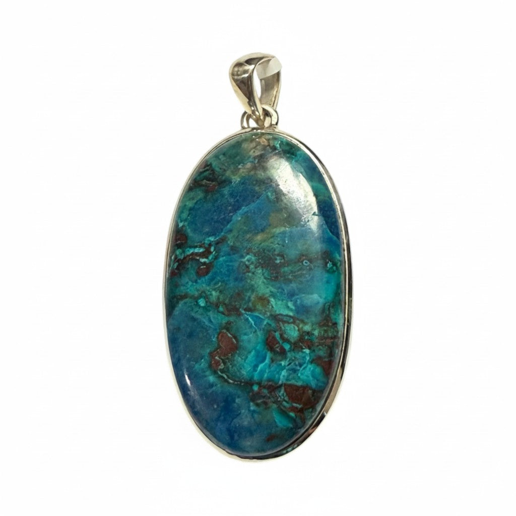 Shattuckite Oval Pendant in Silver