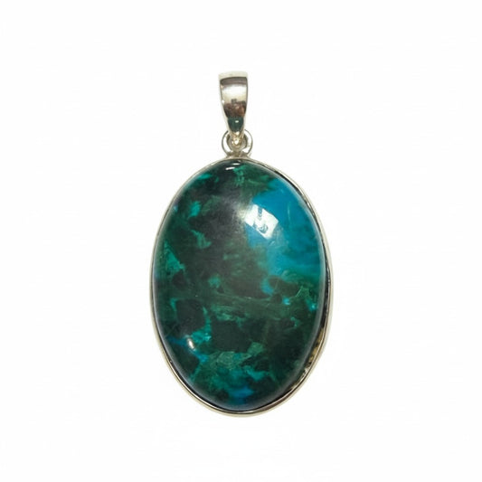Chrysocolla Malachite Oval Pendant in Silver