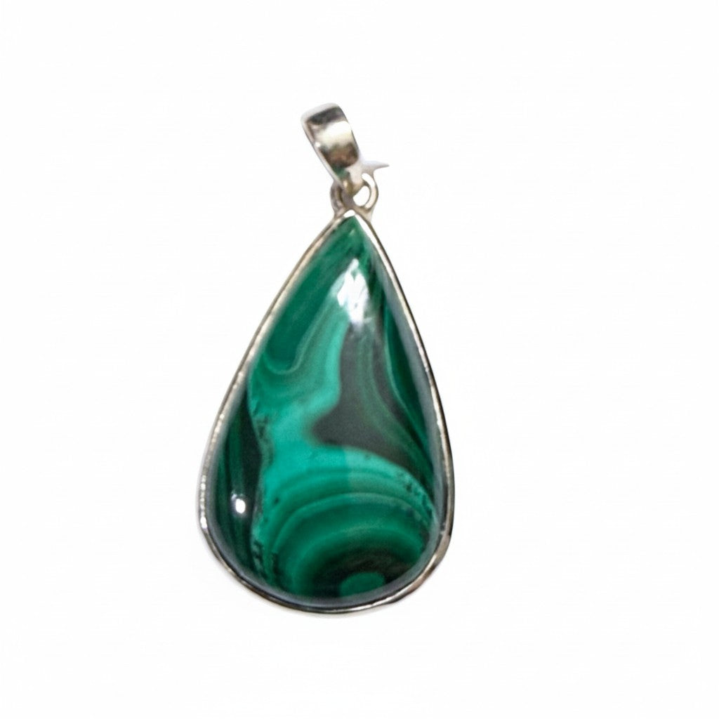 Malachite Teardrop Pendant in Silver