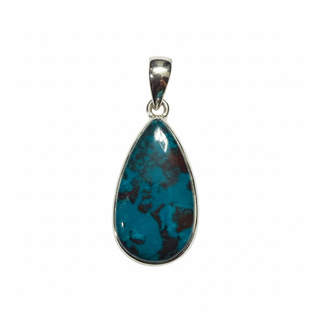 Shattuckite Teardrop Pendant in Silver
