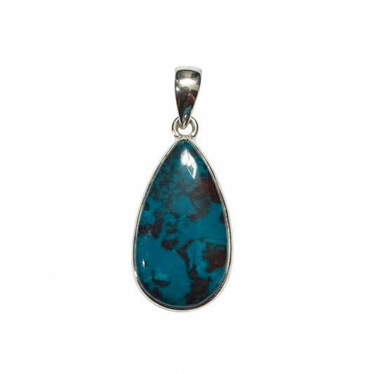 Shattuckite Teardrop Pendant in Silver