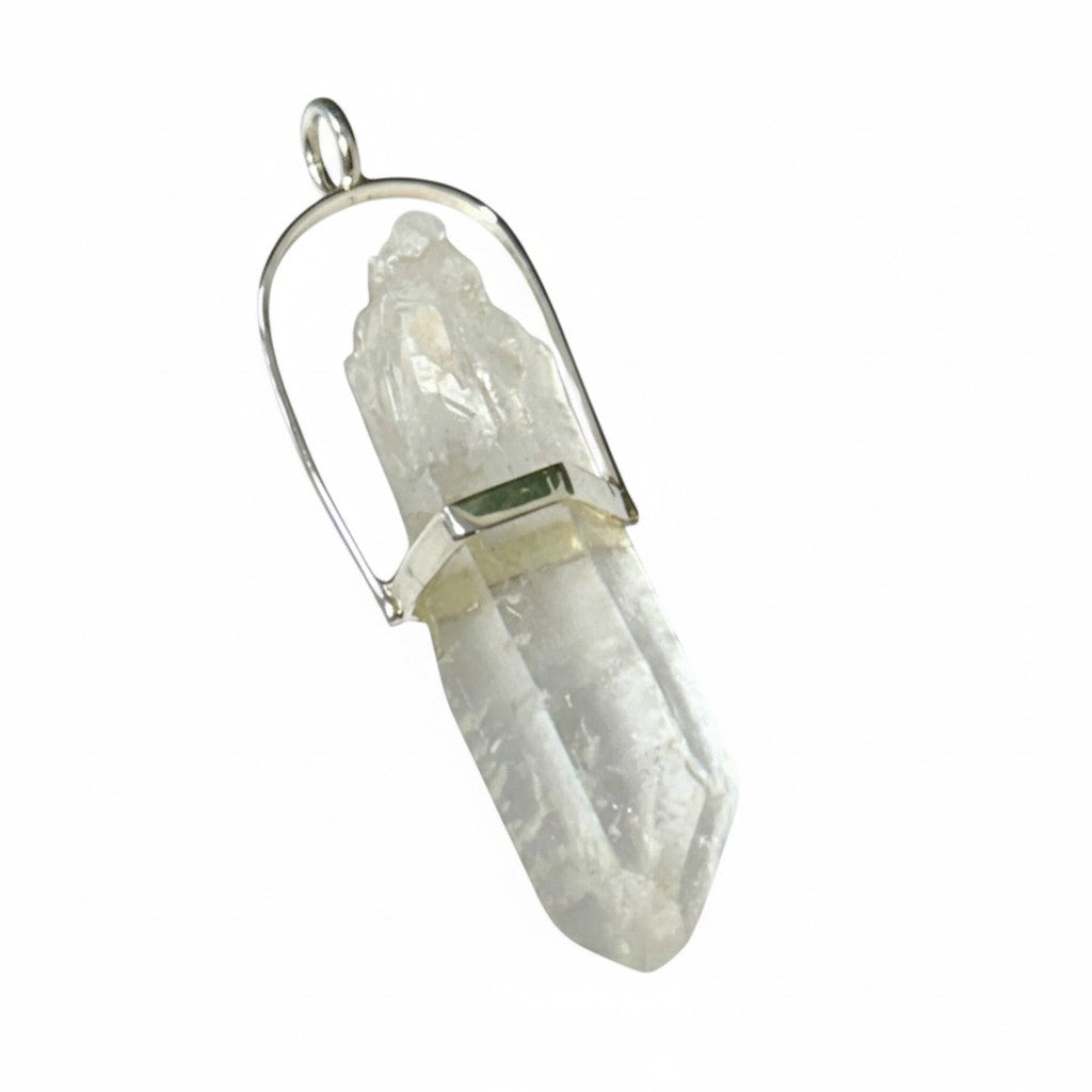 Clear Quartz Halo Set Rough Pendant in Silver