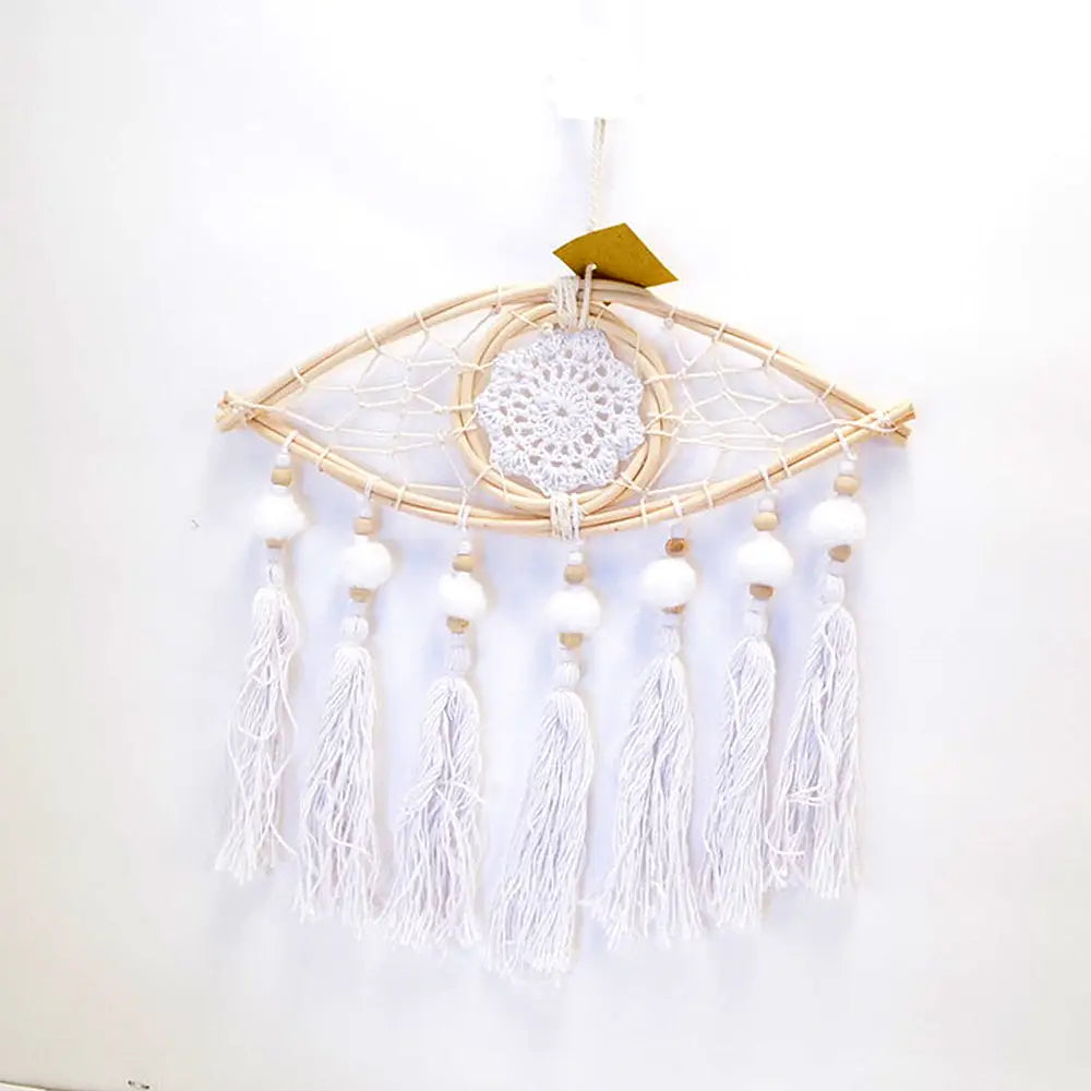 DreamCatcher Evil Eye Macrame Wood- White Boho Decor