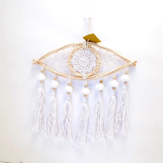 DreamCatcher Evil Eye Macrame Wood- White Boho Decor