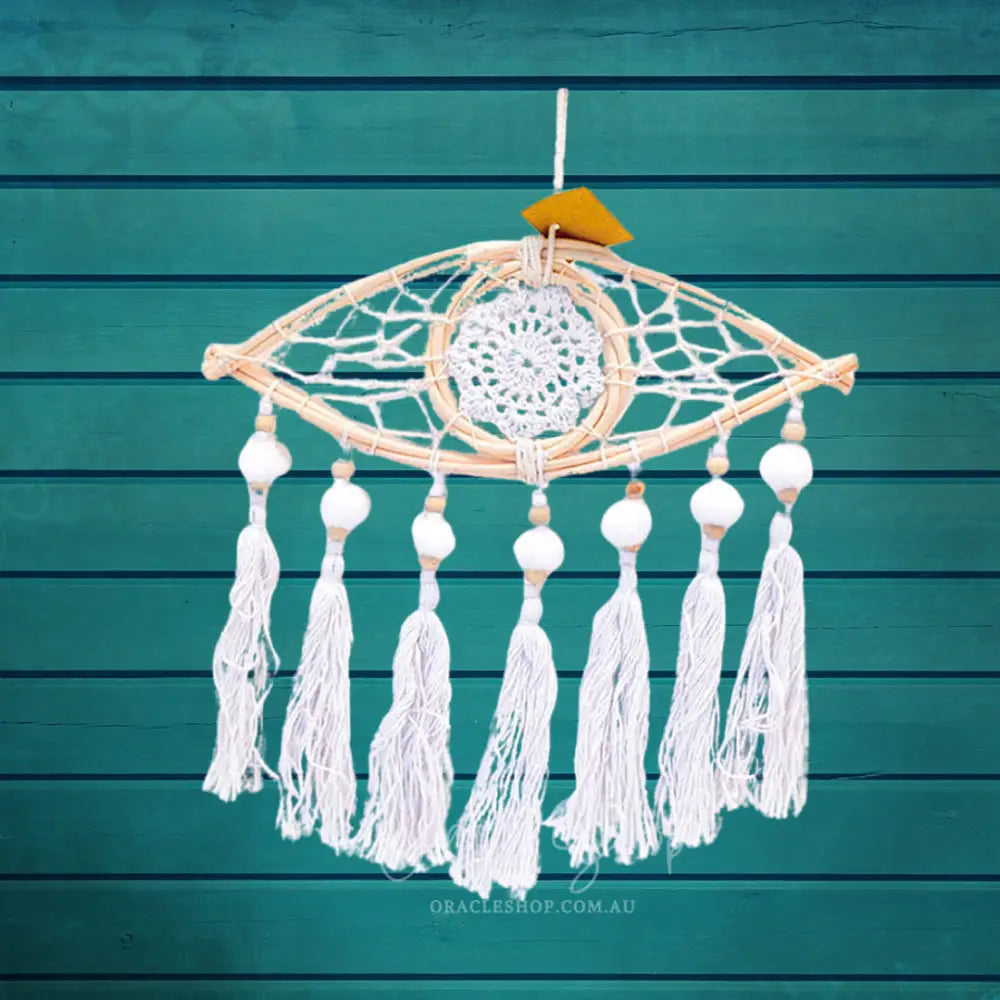 DreamCatcher Evil Eye Macrame Wood- White Boho Decor