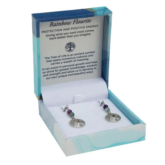 Duo Earrings- Rainbow Flourite Rhodium Earrings