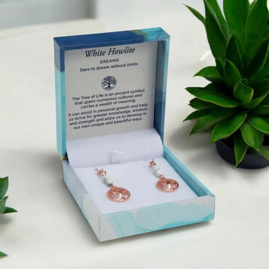 Duo Earrings- White Howlite Rose Gold Earrings