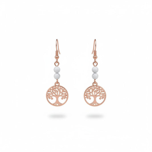 Duo Earrings- White Howlite Rose Gold