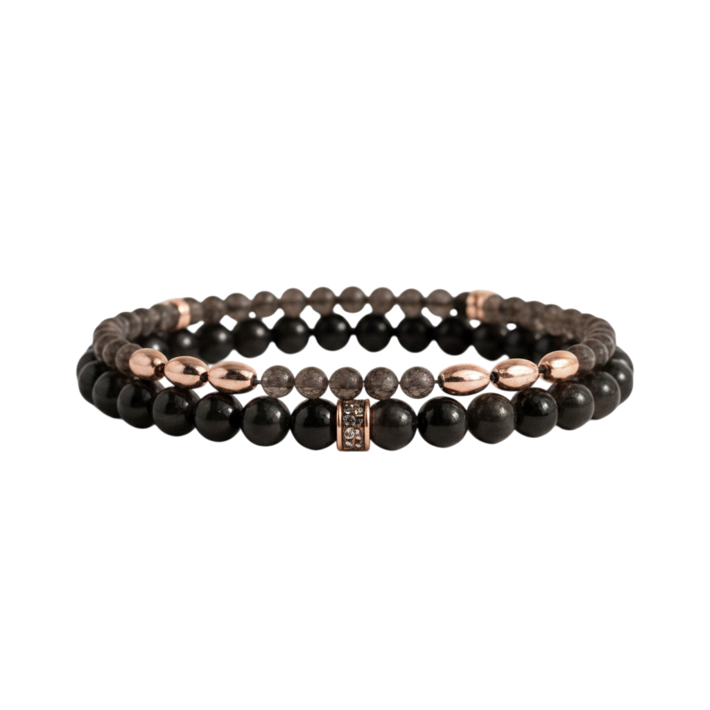 Black Agate & Smokey Quartz Bracelet