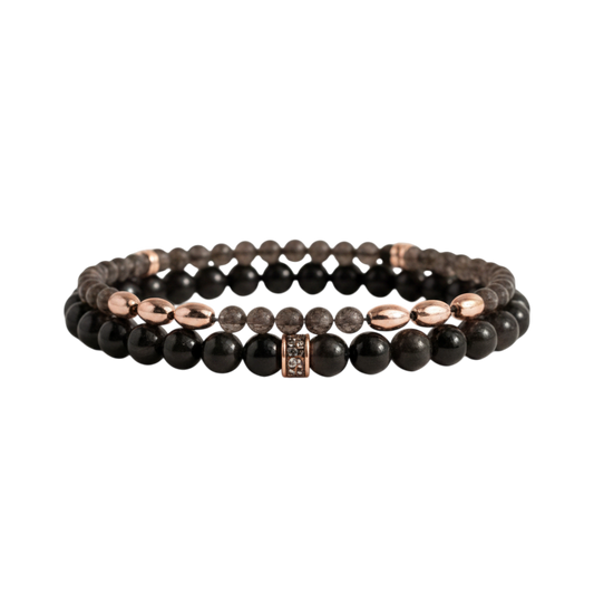 Black Agate & Smokey Quartz Bracelet