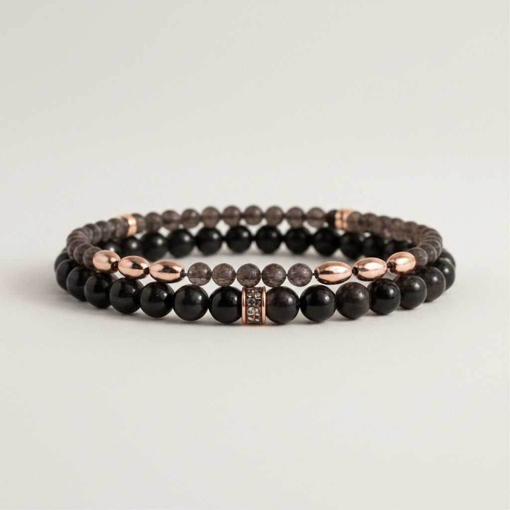 Black Agate & Smokey Quartz Bracelet