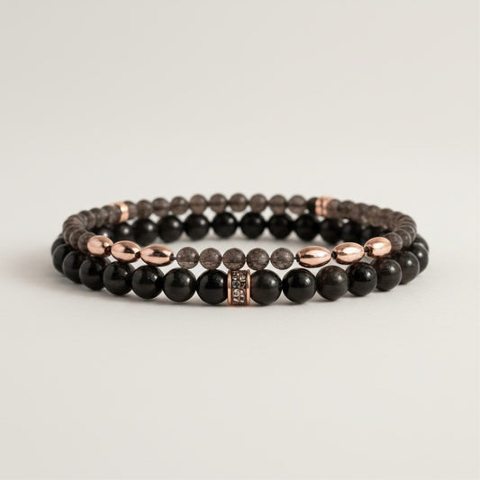 Black Agate & Smokey Quartz Bracelet