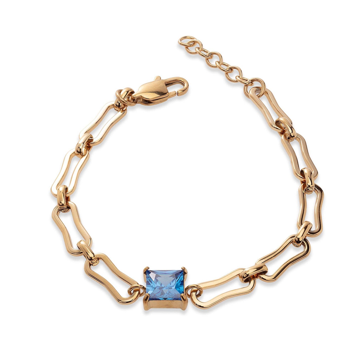 Vogue Link Bracelet - Gold with Blue Sapphire Stone