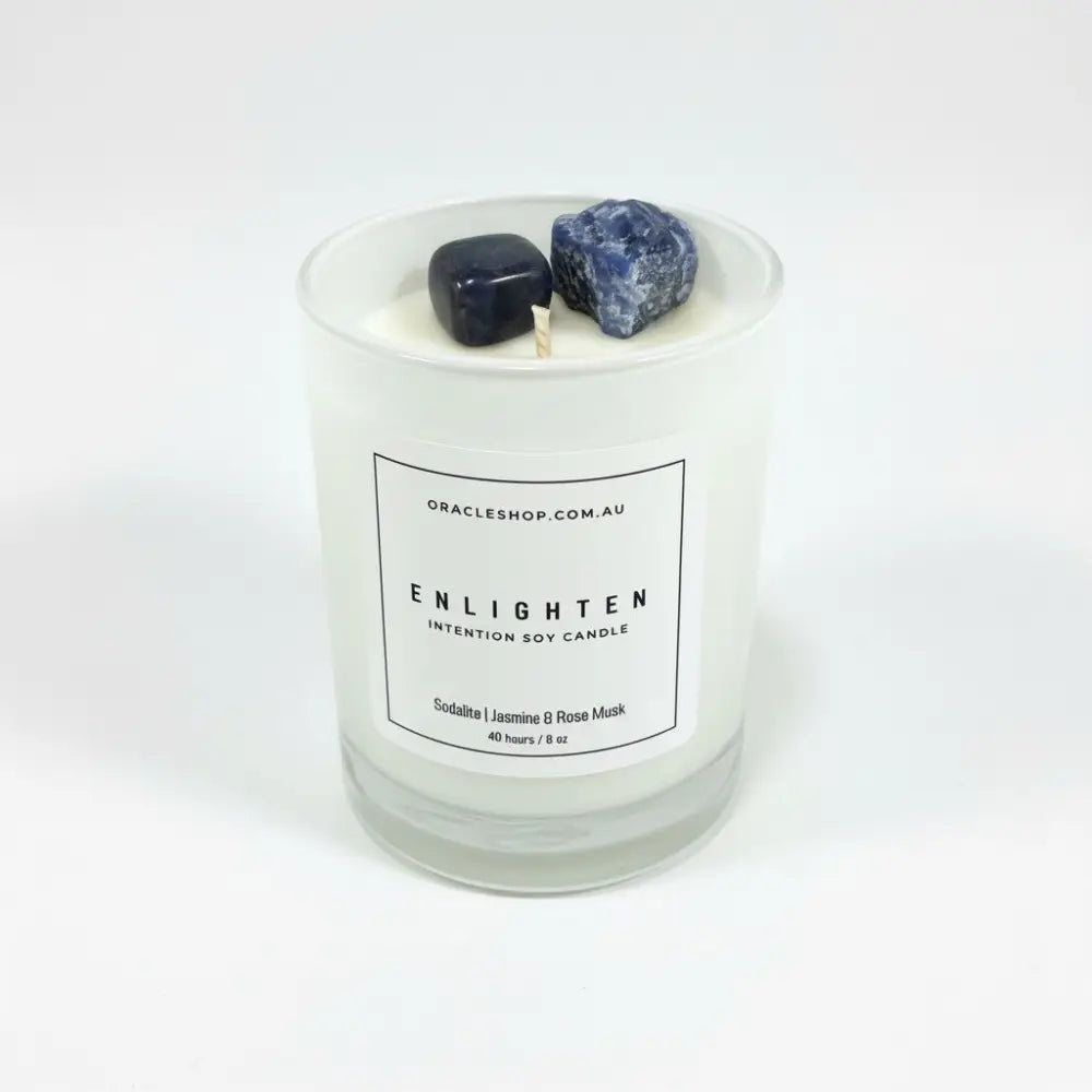 ENLIGHTEN Intention Boxed Soy Candle: Sodalite / Jasmine & Rose Musk crystal candle