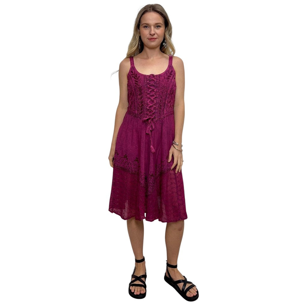 Orenda Lace Up Stonewash Strap Dress