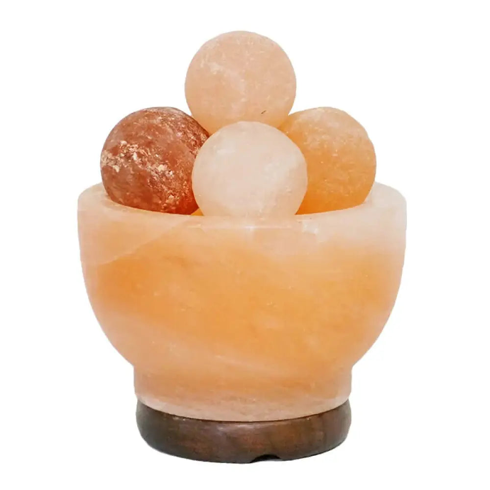 Fire Bowl Salt Lamp with Pink Salt Spheres Lamp