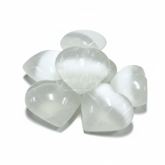 Selenite Crystal Heart Palm Stone 7 - 8 cm