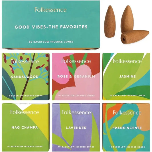 Folkessence Backflow Incense Cones Gift Pack - Good Vibes 60 Cones backflow incense