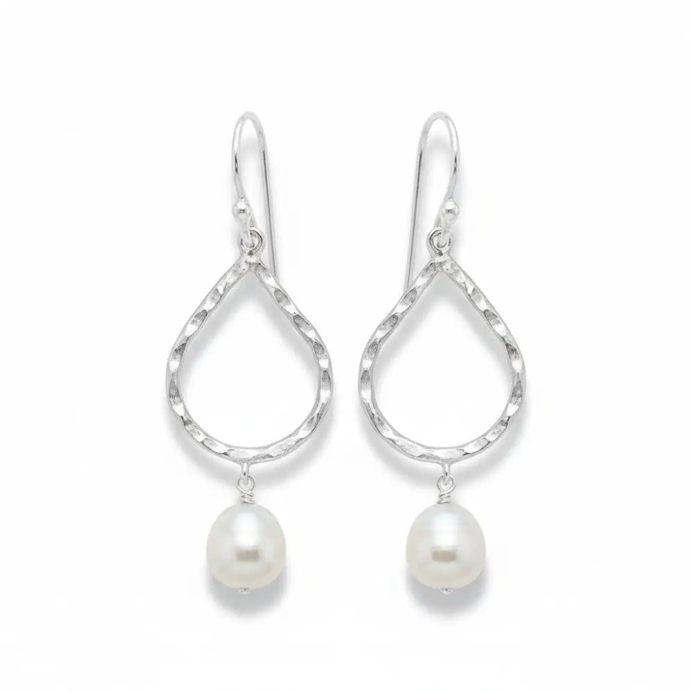Freshwater Pearl drop with teardrop beaten Earrings Earrings