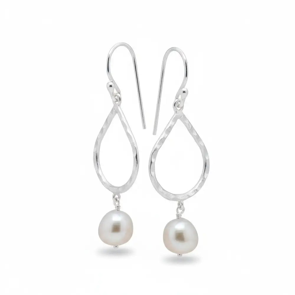 Freshwater Pearl drop with teardrop beaten Earrings Earrings