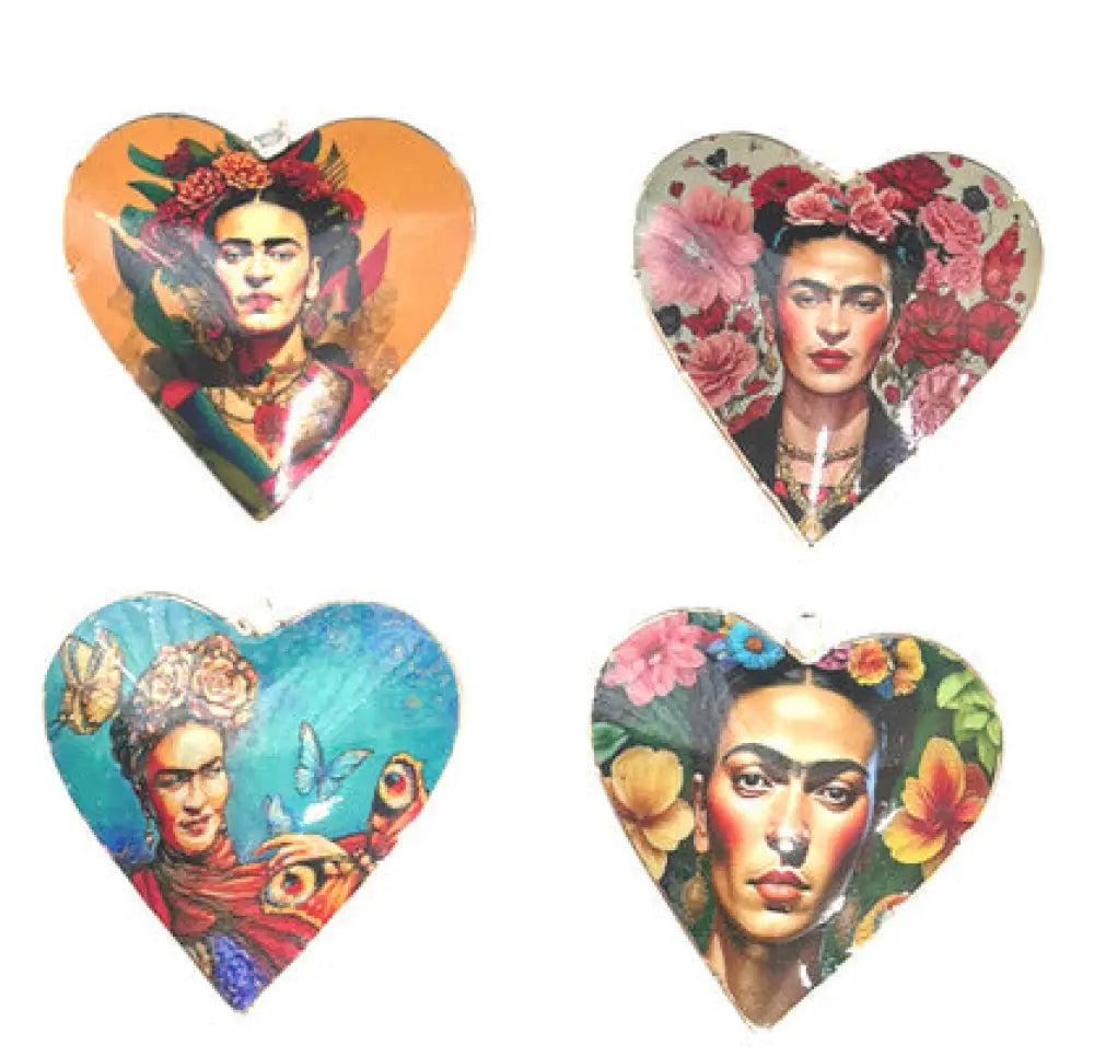 Frida Kahlo Hearts - Metal Painted hearts