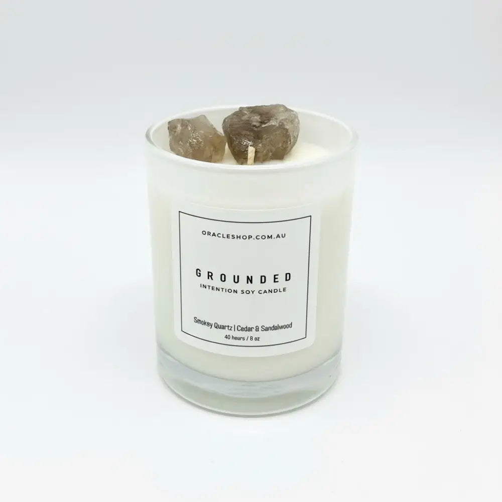 GROUNDED Intention Boxed Soy Candle: Smokey Quartz / Cedar & Sandalwood crystal candle