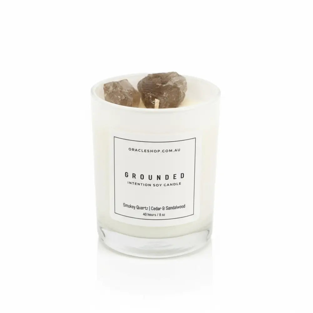 GROUNDED Intention Boxed Soy Candle: Smokey Quartz / Cedar & Sandalwood crystal candle