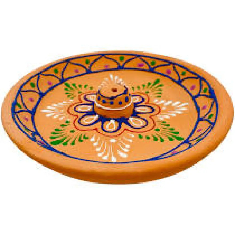 Hand painted Henna Clay Incense Holder ORANGE Incense Holder