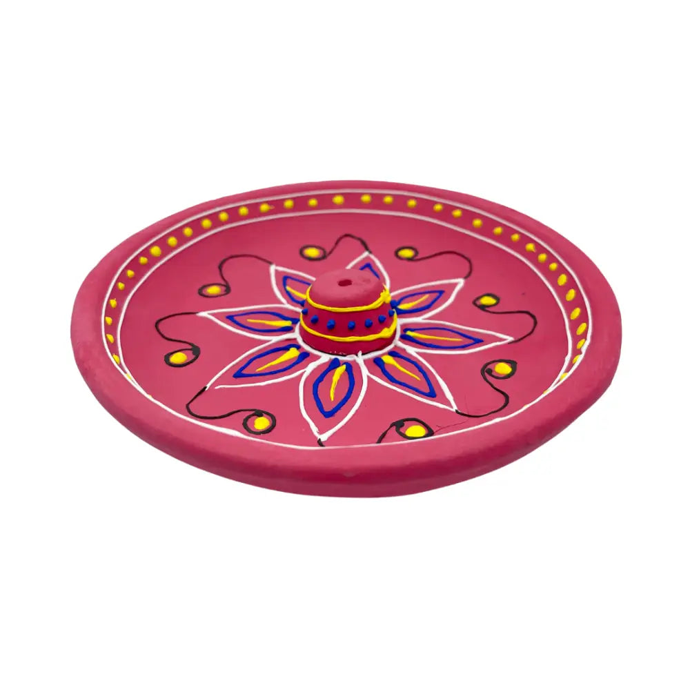 Hand painted Henna Clay Incense Holder RED Incense Holder