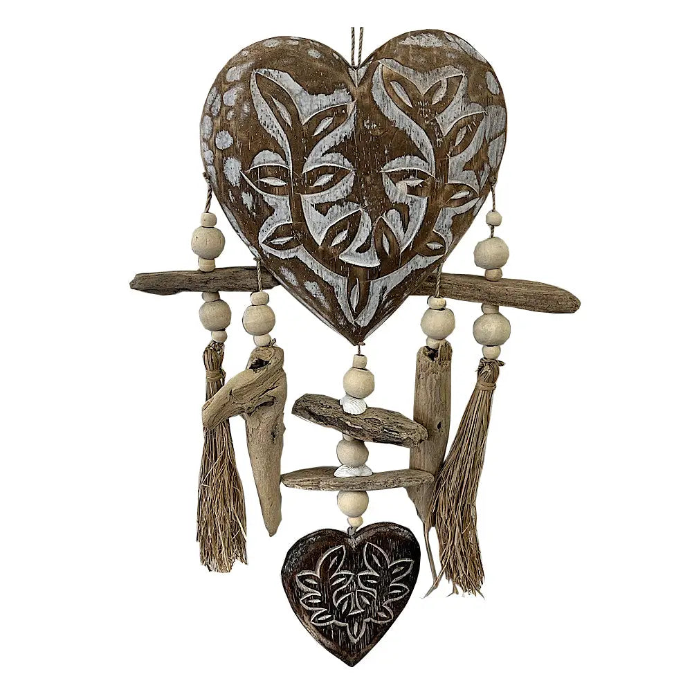 Heart Mobile Driftwood Carved Boho Decor