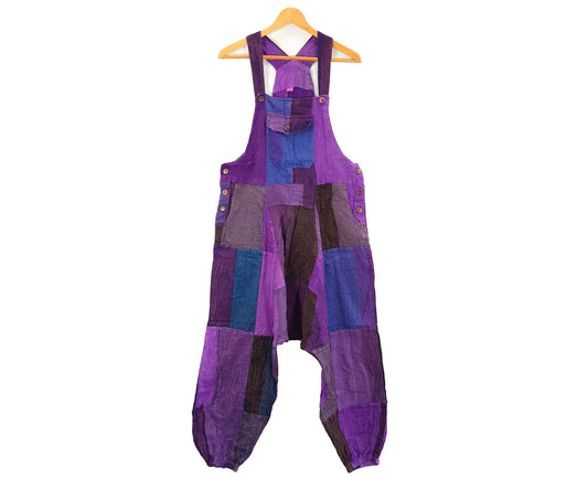 Cotton Stonewashed Patch Overalls/Dungarees festival - Boho Tibetan