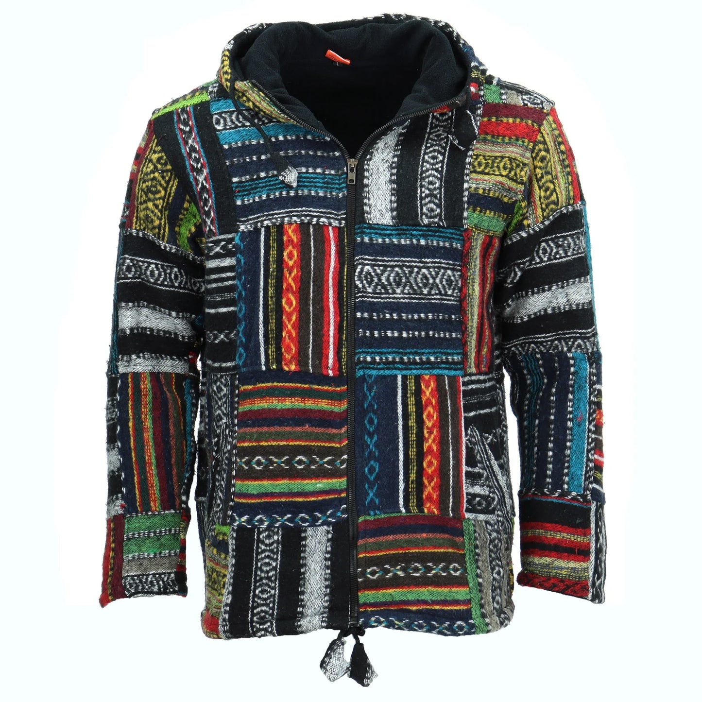 PATCHWORK GHERI COTTON HOODIE WITH FLEECE LINING