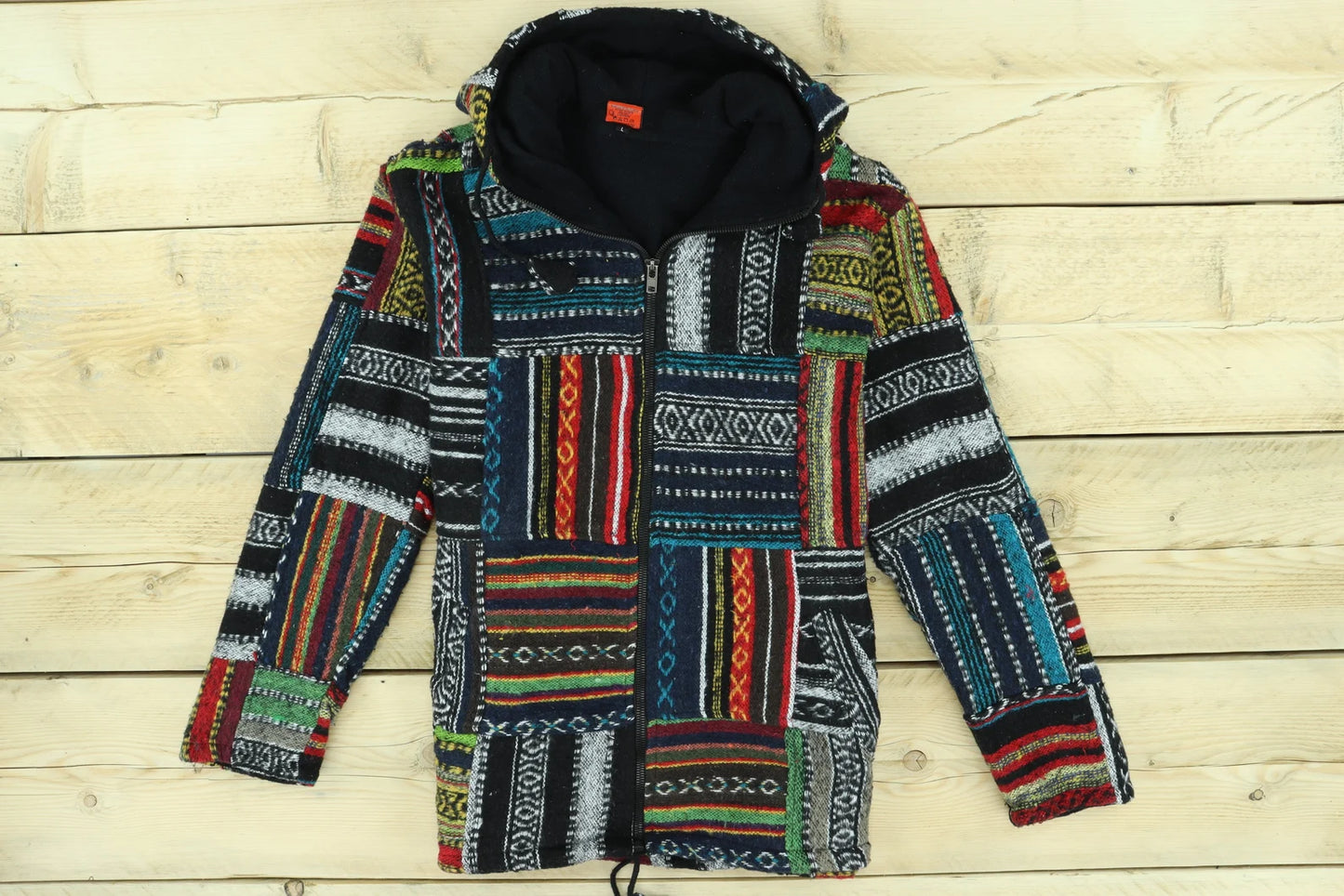 PATCHWORK GHERI COTTON HOODIE WITH FLEECE LINING