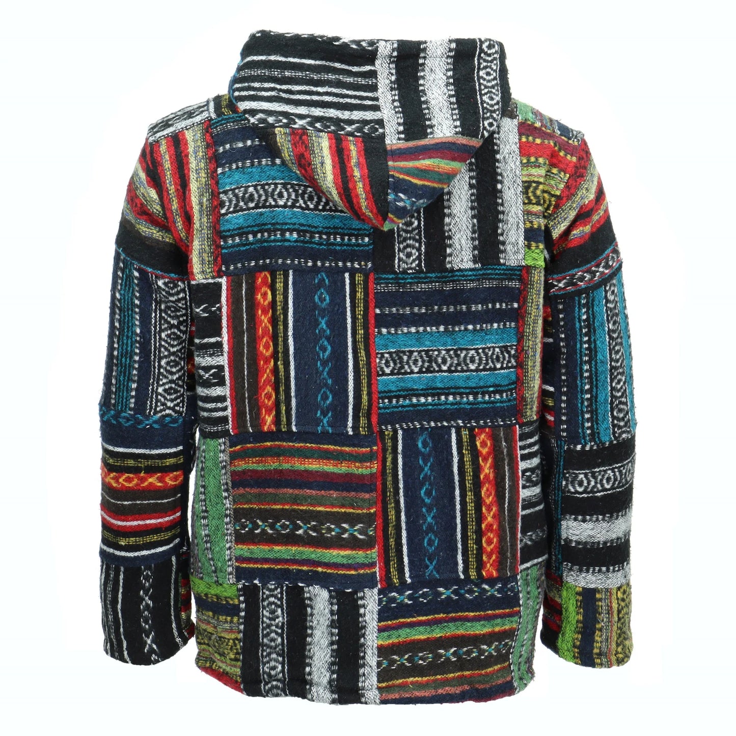 PATCHWORK GHERI COTTON HOODIE WITH FLEECE LINING