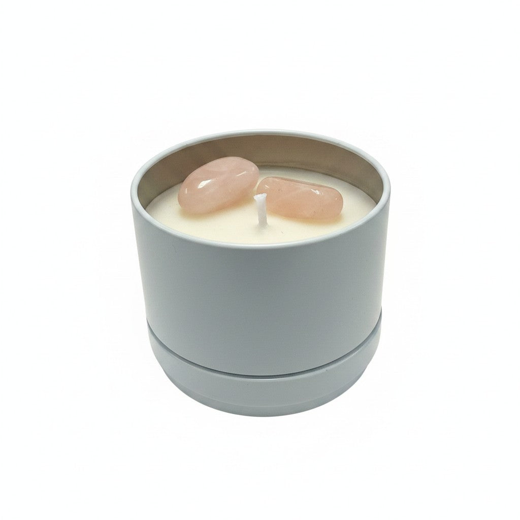 LOVE Intention Soy Candle Tin :- Rose Quartz / Japanese Honeysuckle