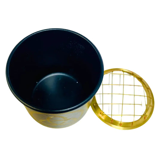 Incense Charcoal Burner BLACK GOLD TRIQUETRA w Brass Grid Incense