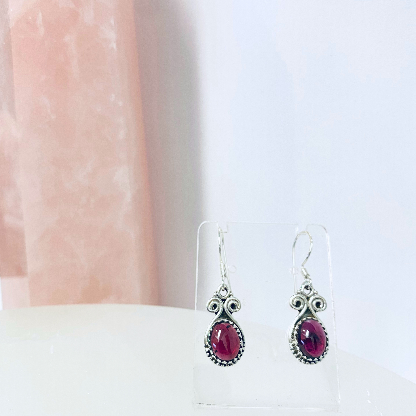 Indian Ruby Silver Oval Earrings