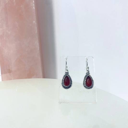 Indian Ruby Silver Teardrop Earrings