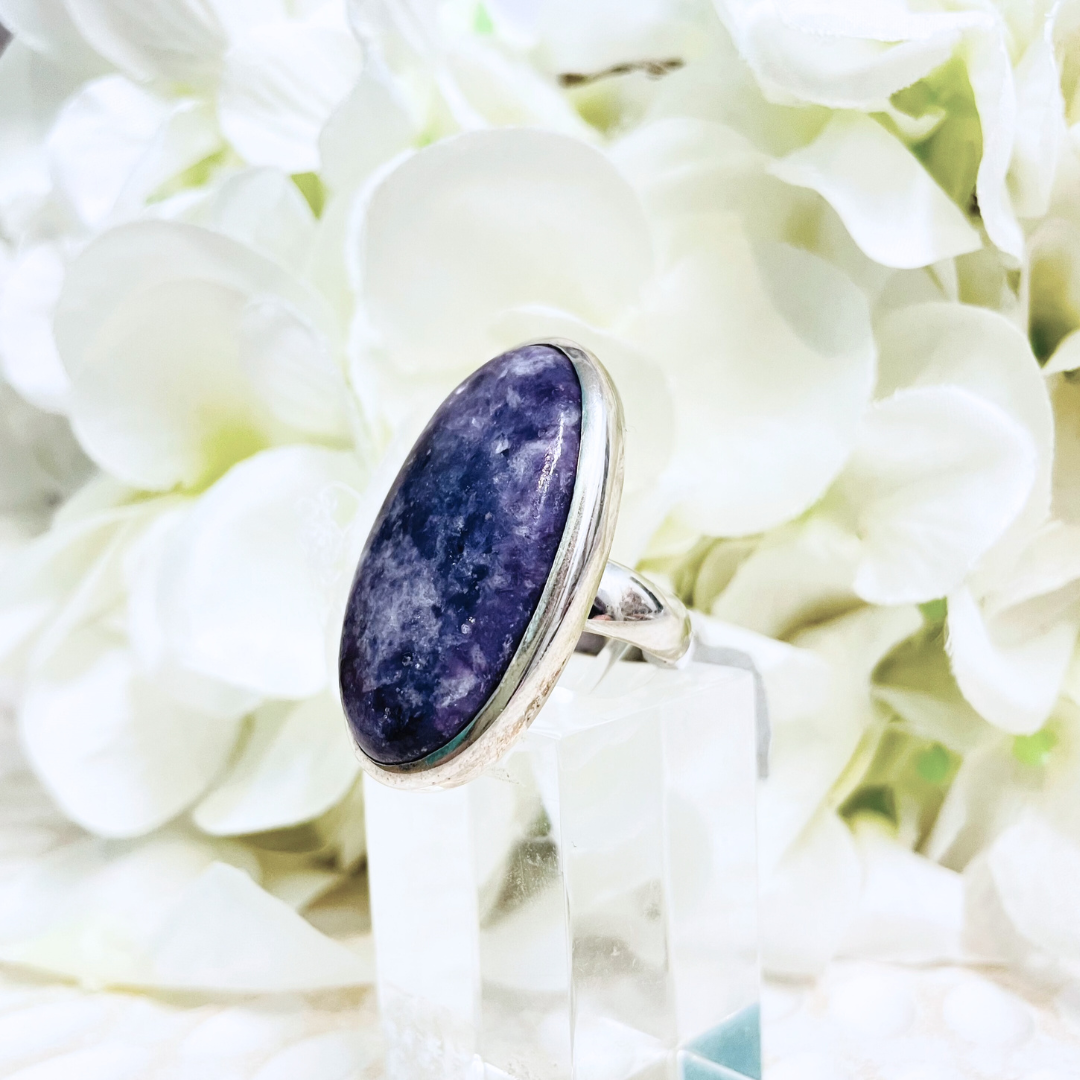 Lepidolite Oval Silver Ring