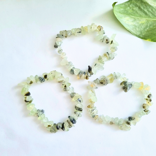 Prehnite Hair Crystal Chip Bracelet