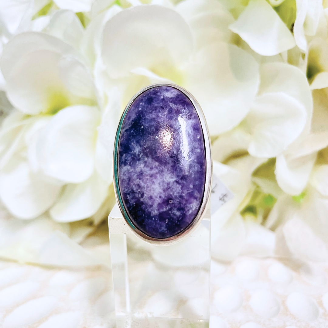 Lepidolite Oval Silver Ring